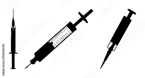 Vaccines syringe silhouette set with simple line art handling scene featuring health, medical, immunization with illustration and vector graphics