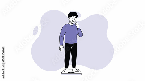 Happy Young Man Weighing Himself on a Digital Scale, Pleased with His Health and Fitness Progress
