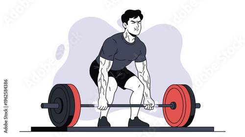 Strong Man in Intense Deadlift Workout Illustration: Dedicated Athlete Pushing Limits in Gym, Fitness, Strength Training