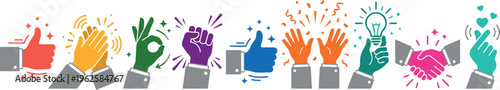 Diverse hand gestures representing business collaboration and positive feedback for corporate communication and team motivation
