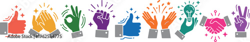 Diverse hand gestures representing positive feedback and business collaboration for corporate communication and team motivation