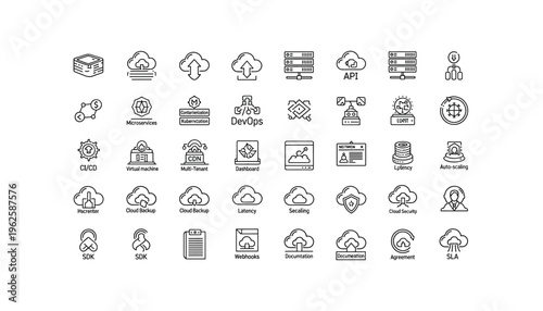 Cloud computing and DevOps icons for modern technology solutions
