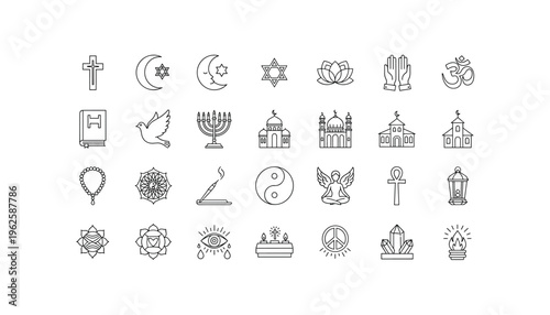 Diverse religious and spiritual symbols for global cultural projects
