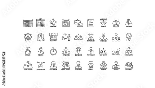 Business project management icons for planning and strategy