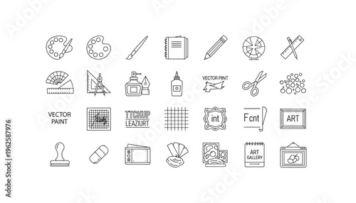 Collection of artistic tools and supplies for creative projects and design