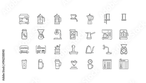 Various coffee makers and brewing equipment illustrations