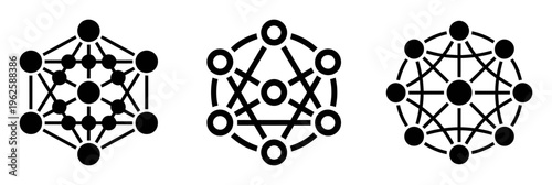 Network node icons representing decentralized data connection | black geometric silhouettes of interconnected web links | minimalist vector illustration