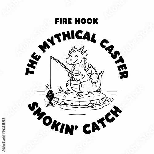 Dragon holding a fishing rod sitting.