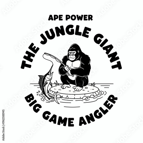Gorilla holding big fish hook.