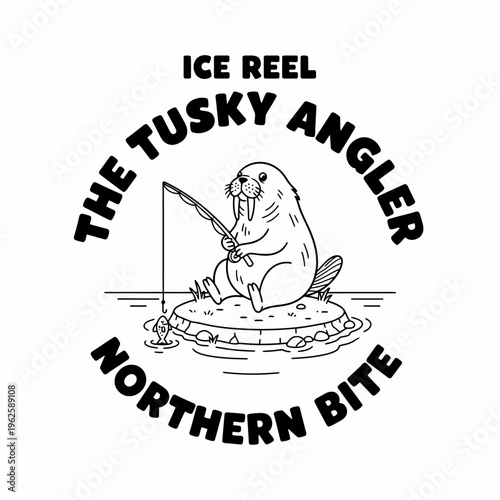 Walrus holding fishing rod on ice 1.