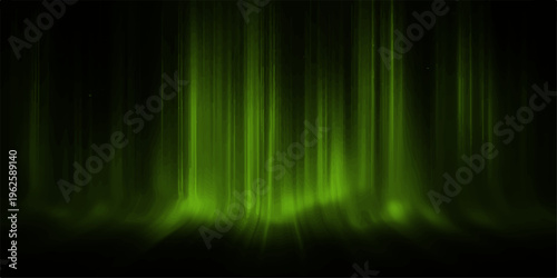 Vibrant green aurora borealis illuminates the night sky. Witness the mesmerizing dance of emerald light across a vast, dark canvas.