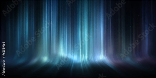 Aurora borealis lights of blue and green, cascading ethereal curtain across a dark sky.Capturing the majesty and mystery of nature's light show.