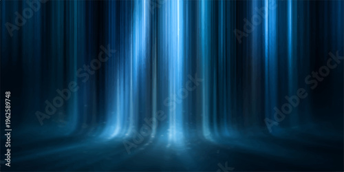 Mysterious ethereal light streams descend from above, casting an enchanting glow and creating a sense of wonder.