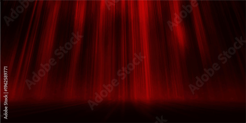 Dramatic red curtain of theater background with strong lighting and a dark stage. A visual symphony of elegance, anticipation, and performance.