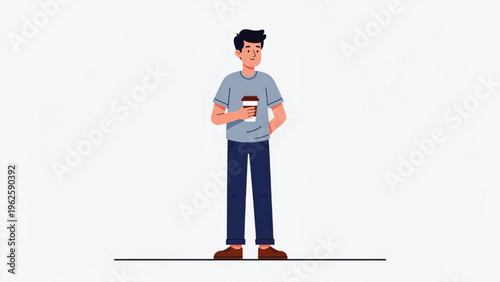 Business A man wearing a t shirt holding a cup of coffee Vector
