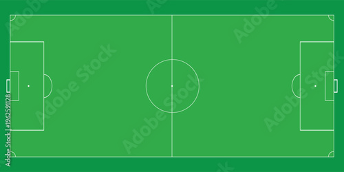 Football fields top view. Soccer grass fields with chalk lines. Green grass field background. Vector Football - Soccer Field. Scheme and marking of the football field, soccer field.