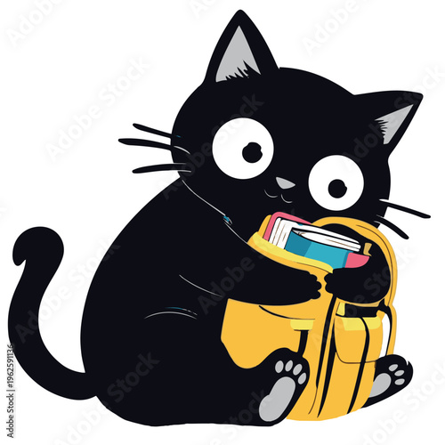 Sweet simple children vector illustration: Kitty go to school