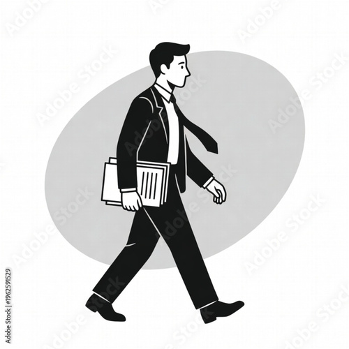 Business A man in a business suit walking with papers in hand quickly Vector