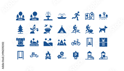 Outdoor recreation icons for parks and nature activities