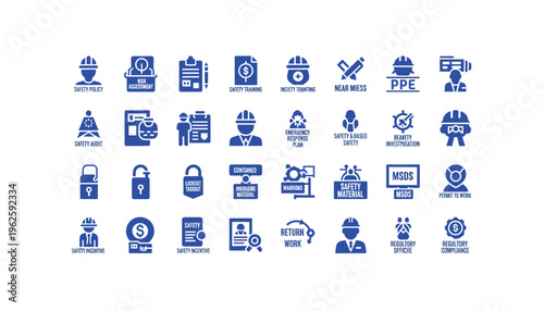 Collection of workplace safety icons for employee training and compliance