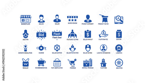 E-commerce platform features and tools icons