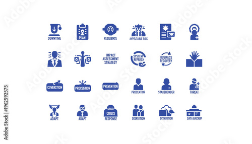Business crisis management and resilience icons for strategic planning