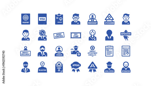 Immigration and travel icons for global mobility concepts