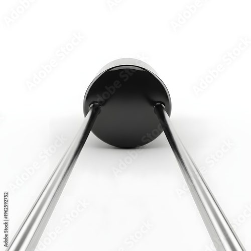 Extreme perspective view of black electronic component with two long silver leads.