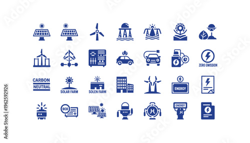 Eco friendly energy icons for sustainable business solutions