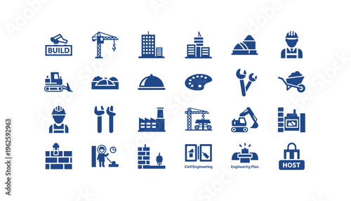 Construction and engineering icons for business and industrial projects