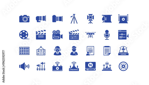 Collection of modern video production and filming icons