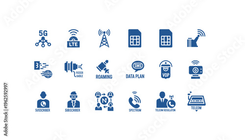 Telecom icons for business and technology concepts