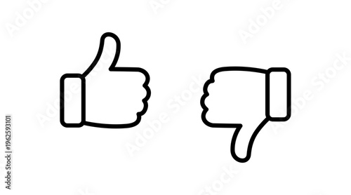 Like and dislike Icons. Thumbs up and down outline symbols. Vector Set.