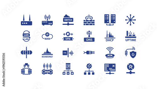Collection of modern network and technology icons for business and IT infrastructure