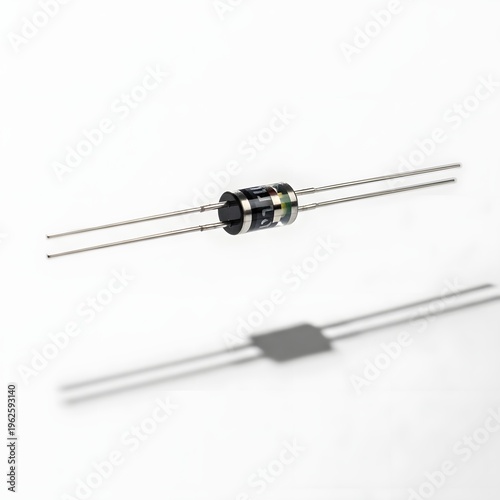 Black cylindrical electronic diode with silver bands and wire leads.