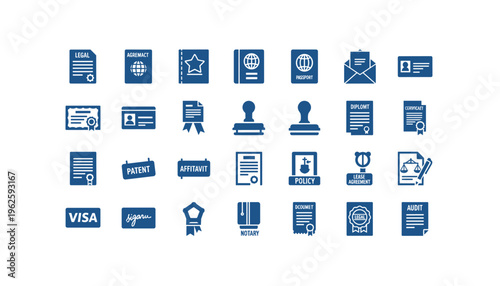 Collection of legal document icons for business and professional use