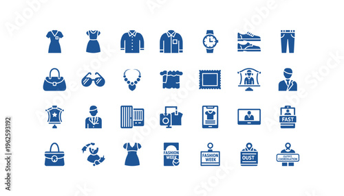 Collection of fashion and business icons for modern style and professional use