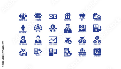 Financial icons for investment and business strategy