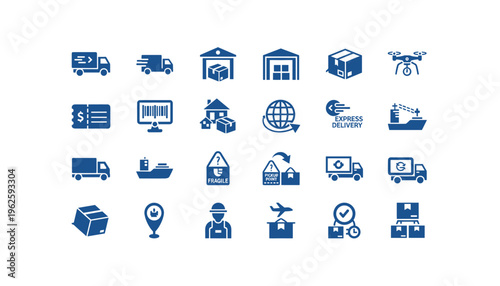 Logistics and delivery icons for business and transportation