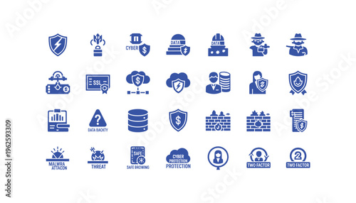 Cybersecurity icons set with protection symbols