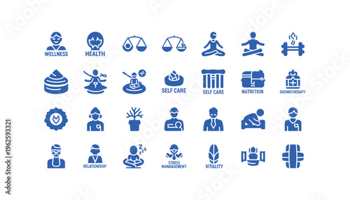 Collection of self care and wellness icons for healthy lifestyle