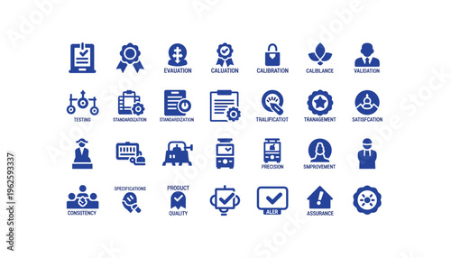 Quality control and assurance icons for business and industry