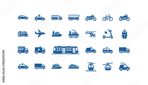 Variety of modern transportation icons for business and design use