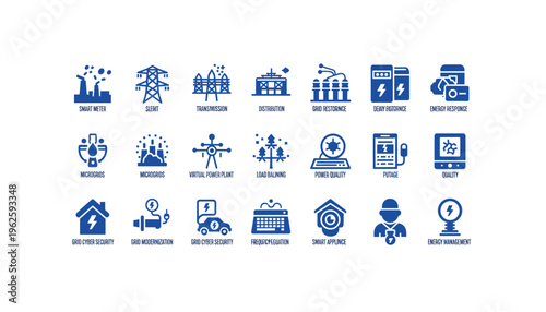 Energy sector icons for smart grid and power management systems