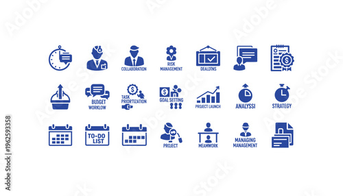 Business productivity icons for project management and workflow optimization