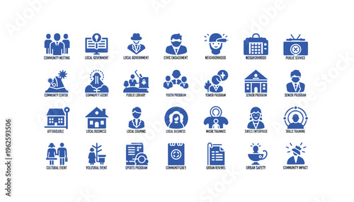 Community programs and services icons for social impact initiatives