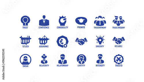 Business icons for trust, confidence, and reliability in professional settings