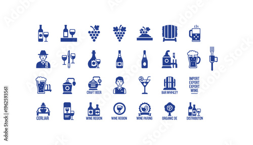 Collection of wine and beer icons for business use