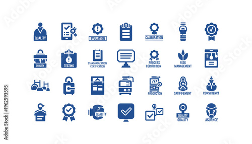 Quality control and assurance icons for business and industry
