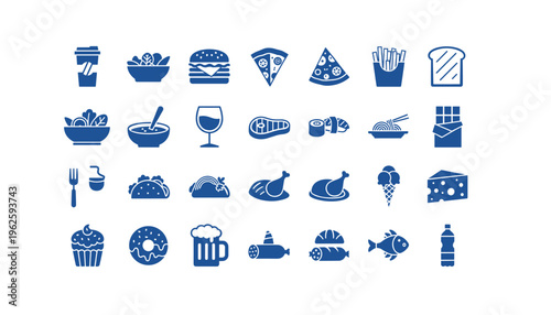 Collection of various food and drink icons for menu design